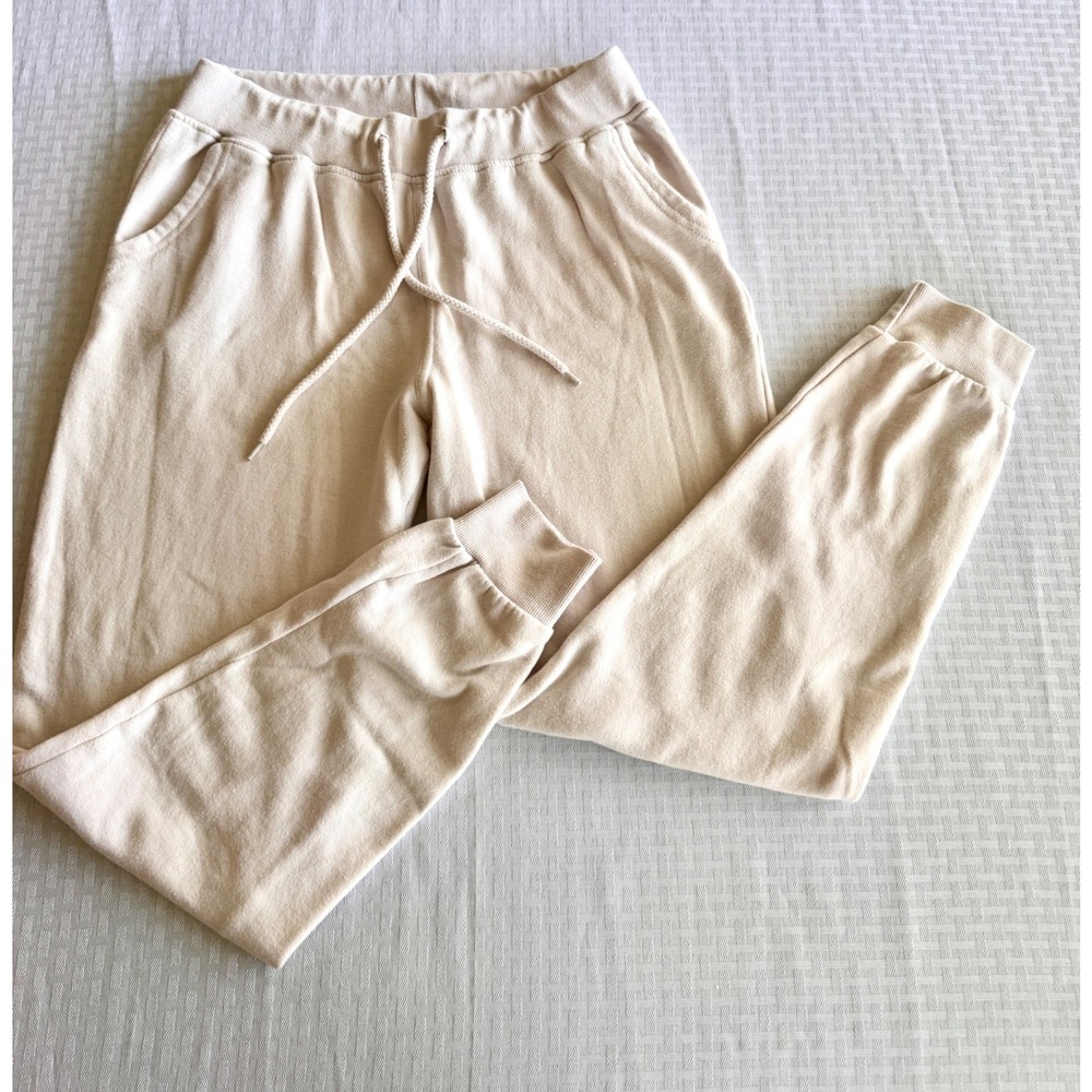 1897 Womens Active Cream Jogger Sweatpants Med Neutral Fleece Loungewear PA550